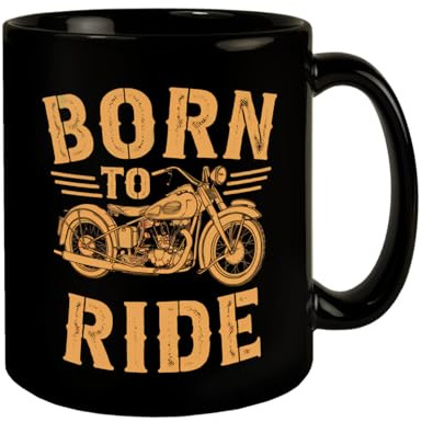 Vintage-Motorrad Born to Ride Tasse Vintage-Motorrad schwarzer Kaffeebecher mit rustikalem Charme altmodisch gestaltetes Design für Motorradfahren-Liebhaber
