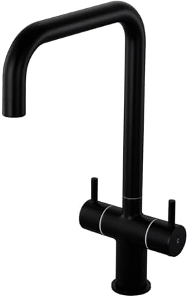 Black Kitchen Tap,BATHWEST Brass Kitchen Sink Tap,Matte Black Dual Lever U-Neck 360° Swivel Bar Tap 1077AB