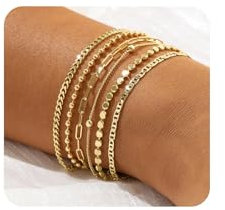 Hebterrka Armband Damen Gold 6 Stück Set, 14K Goldgefüllte Schmuck Armbänder Mit Verstellbarer Länge, Elegante Armkette Für Damen Zum Stacken Oder Alleine Tragen