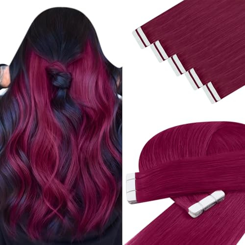 YoungSee Tape Extensions Echthaar Magenta 35cm Echthaar Extensions Tape Magenta 25g Invisible Tape in Extensions Echthaar Remy Tape Extensions Farbig Extensions Echthaar Tape 530