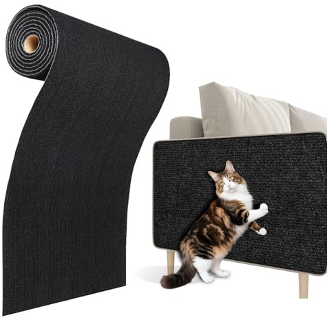 ReWallpaper 60CMx2M Alfombrilla Rascador para Gatos Autoadhesivo Negro Tela Antiarañazos Gatos Tapizar Alfombra Rascador Adhesivo para Sofá Pared Muebles Grueso Rollo Moqueta Rascadores Gato Negro