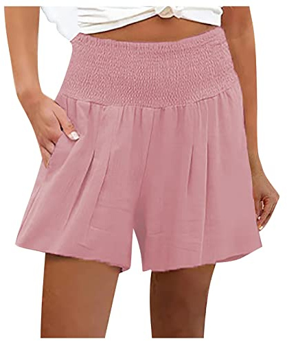 SCBFDI Bermuda Femme Ete Fluide Short Femme Ete Coton Pantacourt Femme Été Taille Élastiquée XL en Coton Rose Short de Travail Short Sequin Femme Short Running Short Slim Fitness Rose 3XL