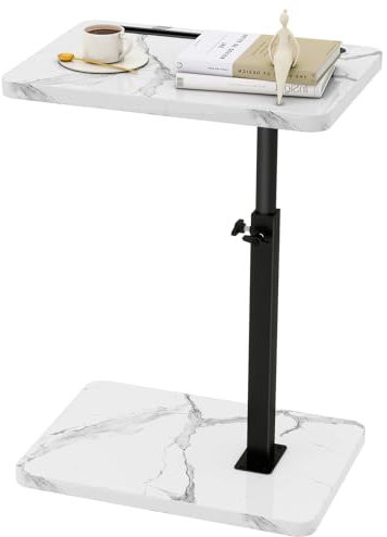 IBUYKE Beistelltisch C Form,360° Rotierbarer und Höhenverstellbar Sofatisch,Couchtisch für schmale Räume,mit Steckplatz für Telefon und Tablet,für Wohnzimmer,Schlafzimmer,Weiß Marmor Optik TVT003BW