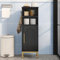 Hzuaneri Badezimmerschrank, Schmaler Toilettenschrank mit Verstellbaren Einlegeböden, 26,2 x 26,4 x 80 cm, Badezimmer-Organizer mit Offenem Stauraum, Badschrank mit Haken, Schwarz SC06304G