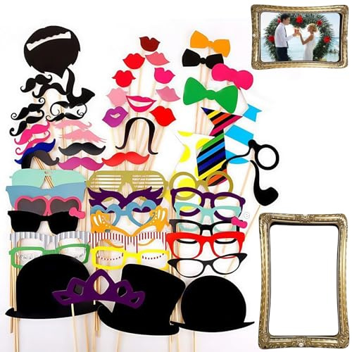 59 Stück Set Fotobox Accessoires Hochzeit, Fotobox Accessoires Geburtstag Party Deko, Foto Requisiten Geburtstag Requisiten Dekoration für Garten Party