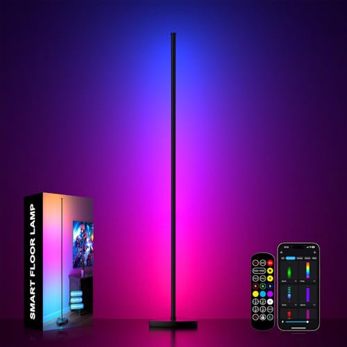 Meewata LED Stehlampe Wohnzimmer, 180cm RGB Standlampe mit Fernbedienung und APP-Steuerung, 16 Millionen Farben Musik Sync Warm Weiße Eckleuchte, Ecklampe für Wohnzimmer Schlafzimmer Spielzimmer