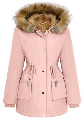 Lonya Manteau Femme Hiver Parka - Veste Polaire Imperméables Manteau à Capuche Zippé Chaud Blouson Doublure en Peluche Fausse Fourrure Parka Jacket Hooded Outercoat avec Poches