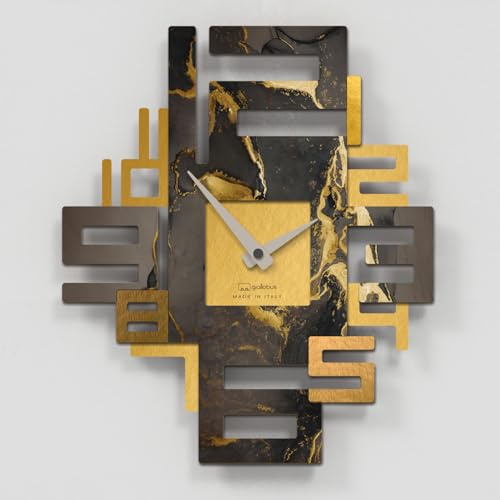 Giallobus - Premium-Uhr - Axia - MDF-Holz - Premium 38x45 - - 13 - Black&Gold - Italienisches Handwerk – geräuschlos – Geschenkidee – modern