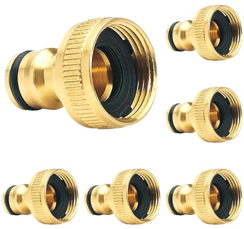 6 Packung Hahnverbinder,Messing Garten Schlauch Hahn Anschluss, 3/4 Zoll Weiblichen Gewinde-Wasserhahn Adapter,Gartenschlauch Schnellkupplung Adapter (Gold)