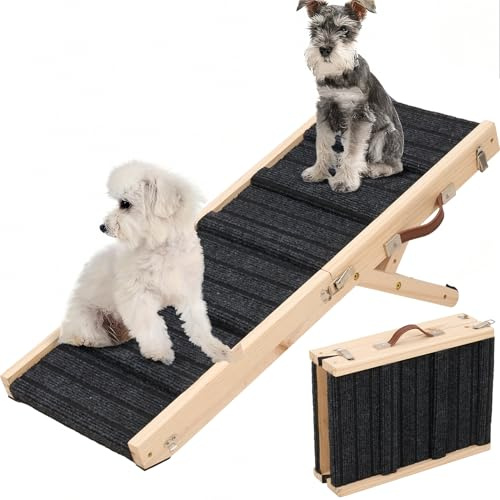The Fellie Dog Ramp for Sofa, Foldable Dog Steps for Bed, 4 Adjustable Height from 23-47cm, Portable Stable Pet Ramp with Non-Slip Surface, Dog Stairs Use for Bed Sofa Stairs Cars, 87x30cm