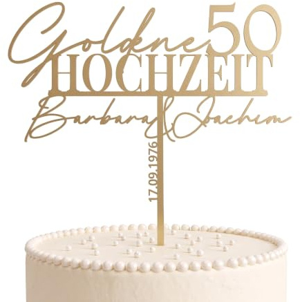 Cake Topper Goldene Hochzeit 50 Jahre & Silberhochzeit 25 Personalisiert | Tortendeko & Tortenstecker Hochzeitstorte · Gold, Roségold, Silber, Weiß, Schwarz, Holzfarben · Bruchsicher · Mit Namen
