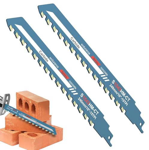 Reciprocating Saw Blades, Carbide Tipped Masonry Saw Blades for Concrete, Brick, Cement, Aerated Concrete Cutting, Universal Shank Fit Recip Saws, Sabre Saws, Demolition Saws (Standard Set（10+12）)