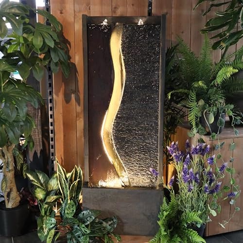 Wacredo Premium Wasserspiel Komplettset Antigua 125cm Schieferoptik | Zimmerbrunnen Gartenbrunnen Springbrunnen Gesteinswand für Wohnraum und Garten mit 2X LED Spots und 2X LED Band handbemalt
