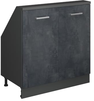 Vicco Küchenschrank für Dachschrägen R-Line, Schwarz Beton, 80 cm | 2 Türen · Tiefe 46 cm · Höhenverstellbare Füße · 1 Einlegeboden · ✓ Frei kombinierbar