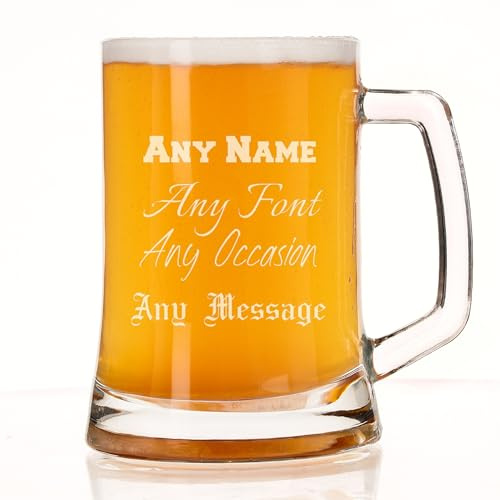 Personalised Beer Glass - Beer Mug Engraved with Any Message for Any Occasion in your Choice of 20 Fonts, Personalised Beer Glasses For Men, Tankard Custom Engraved Beer Stein Gift (Any Text)