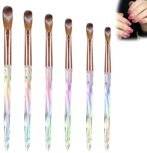 Acrylic Nail Brush, Professional Nail Art Brushes Set for Acrylic Application and 3D Carving, 6-Piece Aurora Diamond Handle Nail Tool Collection