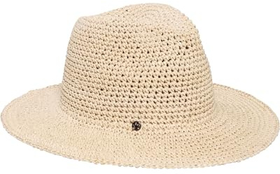 LOEVENICH Damen Fedora Hut aus Papier | handgehäkelt, knautschbar | Sommerhut mit elastischem Futterband White Pepper