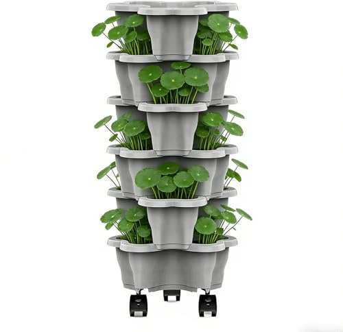 Djowyh Jardin Vertical, Support à Fraises Roulant 6 Niveaux Empilable, Tour Verticale empilable pour, pour Balcon extérieur intérieur Maison Cour Jardin surélevé Serre fraisier Fleur