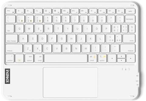 Inateck Tastiera iPad Ultrasottile con Touchpad, Bluetooth 3 Canali | Ultraleggera 228g, Bluetooth 5.3 connessione stabile, compatibile iPad, tablet, Windows, laptop e PC, Bianco