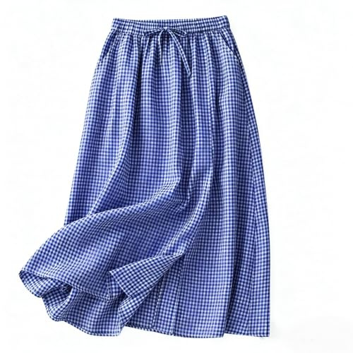 Jupe longue à carreaux pour femme avec cordon de serrage et taille élastique, jupe trapèze fluide pour l'été, la plage, les jupes vichy avec poches