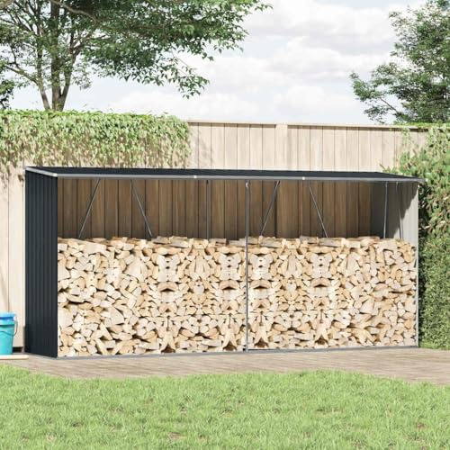 LoogCape Range-bûches en acier galvanisé - 330 x 84 x 152 cm - Anthracite - Abri à bois résistant aux intempéries - Pour le stockage du bois de chauffage - Avec cadre en acier solide - Couvercle