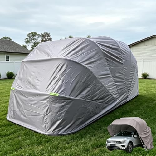Garage Pliant Voiture Exterieur, Carport Abri Voiture Exterieur en Acier Inoxydable, Semi-Automatique Tente Garage, Mobile, Verrouillable, Imperméable, pour SUV Moto, Gris (5,5×2,5×2,3m)