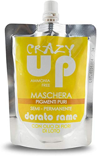 Crazy Up Maschera Colorante Senza Ammoniaca Semipermanente per Capelli - 200 ml (Dorato Rame)