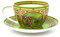 Irish Weave Tasse und Untertasse aus Knochenporzellan, keltisches Pfauen-Design