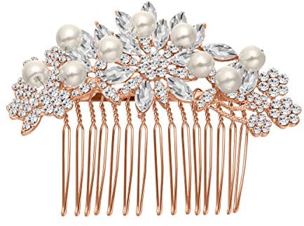 Frcolor Braut Haar Kamm Simulierte Perle Hochzeit Braut Haar Kamm für Hochzeit Haarschmuck (Rose Gold)