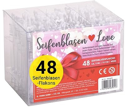 WOMA Seifenblasen Hochzeit Set Love Edition - 48 Stück Set mit süßem Herzgriff für Verlobung & Hochzeit - Wunderschöne Hochzeitsdeko & Wedding Decoration