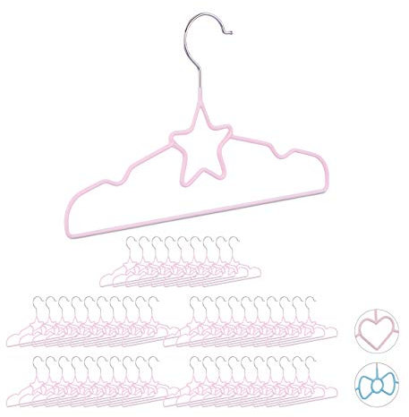 Relaxdays 50 x Kinderkleiderbügel Stern, Drahtbügel, Babybügel, dekorativ & platzsparend, Kinderbügel Metall, 30 cm, Hellrosa