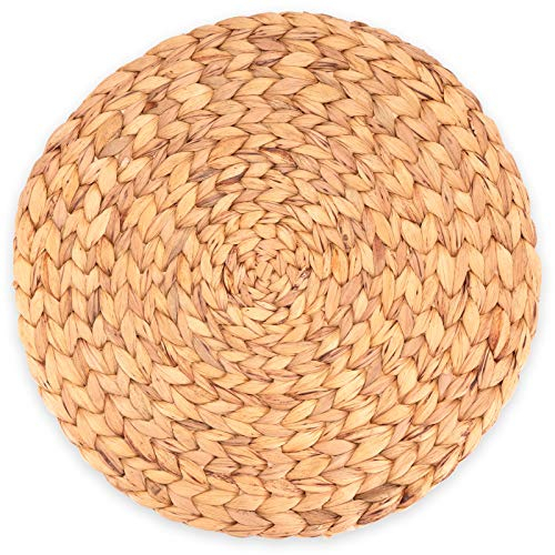 Decorasian Set de table en jonc de mer (jacinthe d’eau tressée) - 35 cm - Lavable - Rond, naturel, Lot de 12