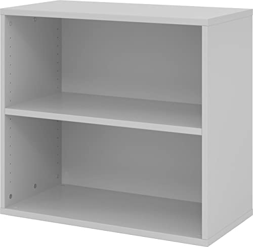 bümö Regal grau, Standregal aus Holz für 2 Ordnerhöhen - Bücherregal klein 80 cm breit, Aktenregal für Ordner & Bücher, kleines Büroregal, Holzregal, Ordnerregal, Buchregal Dachschräge