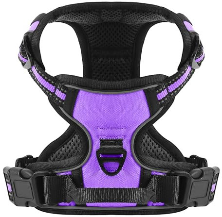 Belababy Dog Harness Small Medium Large No Pull, Adjustable Reflective Front Clip Dog Harness with Easy Control Handle, 2 Metal Rings for Training or Walking, Purple S