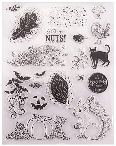 Happy Halloween Gruselige Leckereien Kürbis Nüsse Eichhörnchen Fledermaus Schwarze Katze Gummistempel Klare Stempel für Kartenherstellung Dekoration und DIY Scrapbooking