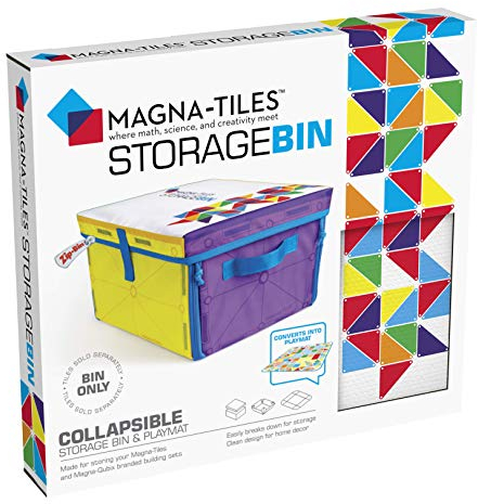 Magna-Tiles Storage Bin & Interactive Play-Mat, Collapsible Storage Bin With Handles for Playroom, Closet, Bedroom, Home Organization and Classroom, 12.5 x 11 x 8” Bin