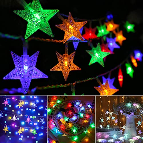 Sunshine smile 6 Meter 40LED Weihnachten Lichterketten,Weihnachten Sterne Lichterkette,LED Batteriebetriebene Lichterketten,Wasserdicht Außen Innen Sterne Lichterketten für Weihnachtsbaum Hochzeit