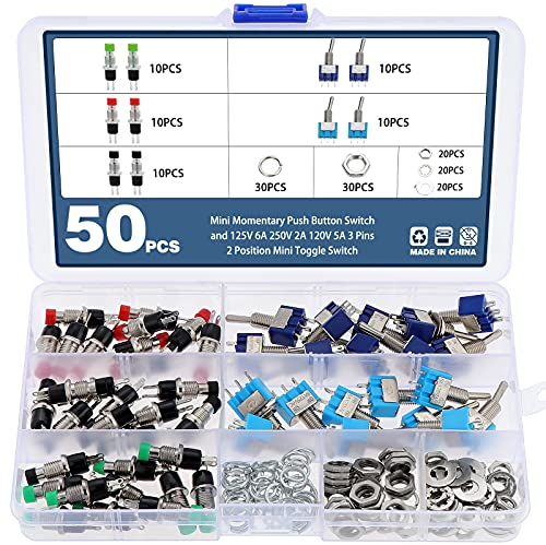 Faankiton 50STÜCKE Mini Taster Kippschalter, 125V 6A 250V 2A 120V 5A 3-polig 2 Positionen Mini Kippschalter und EIN AUS 2 Positionen SPST 2 poliger Schnapp Wippschalter 16A/250V 20A/125V AC