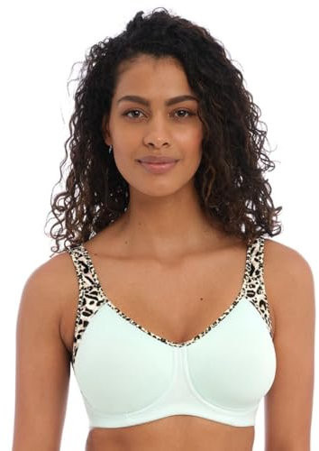Freya Active Sonic Moulded J-Hook Sports Bra Pure Leopard Aqua White 38F