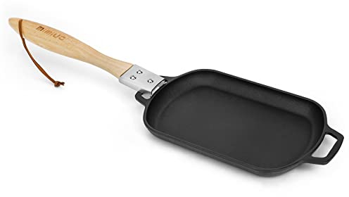 Sartén de hierro fundido para pizza, sartén antiadherente, plancha redonda con mango extraíble para horno de pizza, estufa o cualquier superficie de cocción