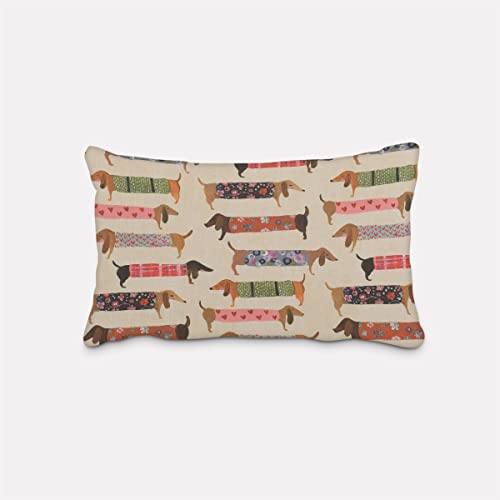 SCHÖNER LEBEN. Kissenhülle Baumwollstoff Dachshund Dackel beige bunt, Größe:30x50cm (HxB)