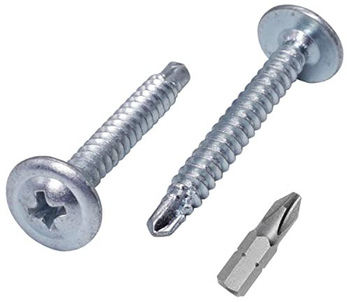 Marcopol (50 Stück) verzinkter Stahl 4,2 x 32 mm Schrauben, Kreuzschlitz modifizierter Halsspannkopf, selbstbohrende Blechschraube, selbstschneidend (50, 4,2 x 32 mm)