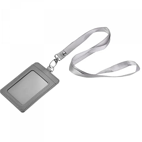 sourcing map Ausweisinhaber 11x7,4cm Vertikal PU ID-Kartenhalter mit Niete abnehmbaren Hals Lanyard Grau