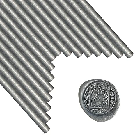 Wachssiegelstäbe, ANBOSE 16 Stück Klebepistole Siegelwachsstäbe für Wachssiegelstempel, Silber Wachssiegelstäbe für 0,44-Zoll-Klebepistole, für Hochzeitseinladungen, Karten, Umschläge
