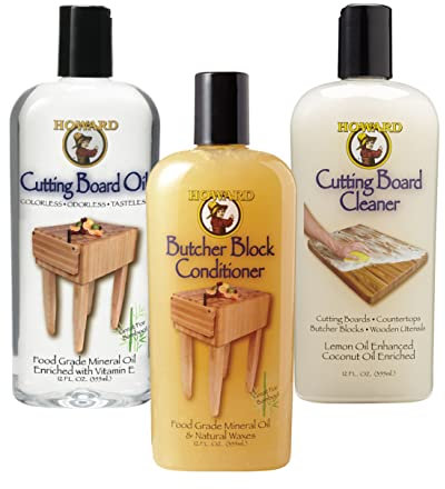 Howard Butcher Block Conditioner BBC012 Schneidebrett-Pflegeset Bundle mit Schneidebrettöl BBB012 Schneidebrettreiniger CBC012 (3 Stück)