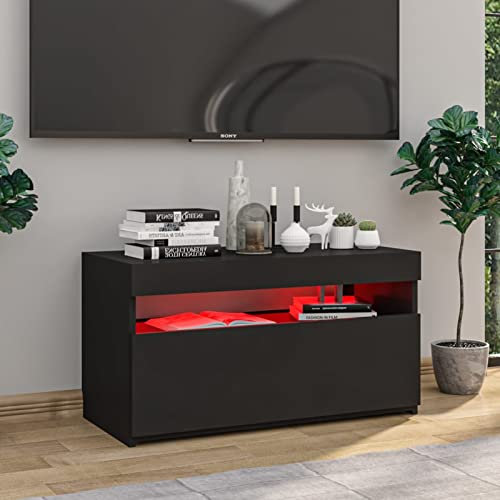 Norheim Meuble TV LED, scandinaves, Moderne, avec lumières LED-Noir 75x35x40 cm