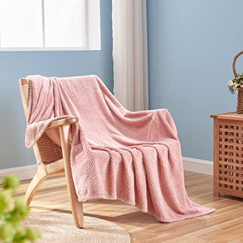 NEWCOSPLAY, Superweiche Doppeldecke, Seidiges Flanell-Fleece, Blättermuster, Leichte Bettdecke, Für alle Jahreszeiten, Altrosa, Doppelbett (152,4 x 203,2 cm)