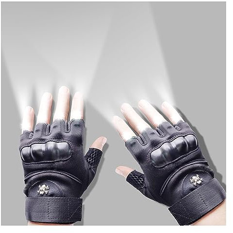 Cyuanxgr LED Flashlight Gloves, Half Finger Lighted Gloves Gifts for Men Women, Flashlight Gloves with 8 LEDs Stocking Stuffers Cool Gadgets Christmas Birthday Gifts for Men and Women
