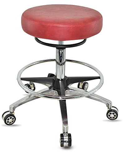 VAKON SALON - Design Rollhocker auf Rollen Rot - Höhenverstellbarer von 55 bis 75 cm mit Fußring - Drehhocker Arbeitshocker Praxishocker