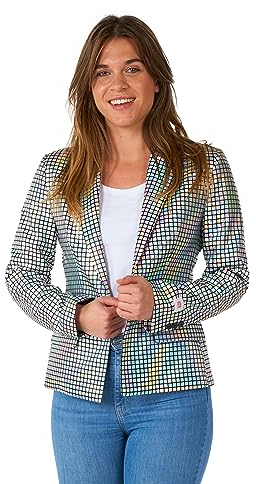 OppoSuits Damen-Blazer - Discoballer-Anzugjacke - Holografisches Silber - Partykostüm